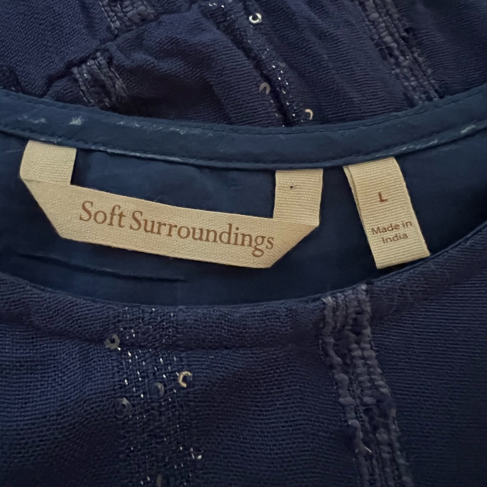 Soft Surroundings Navy Textured Dress. L - Picture 5 of 9